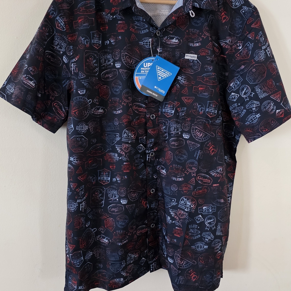 Columbia PFG Super Slack Tide Camp Shirt Men M Blue Fishing Hiking Omni Shade